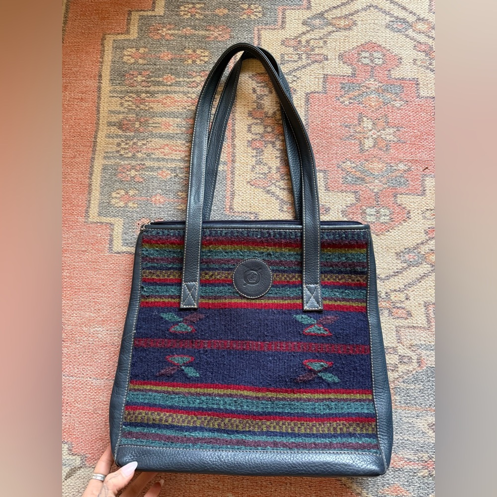 Vintage Wool & Leather Born Tote Made in Mexico Heritage Style
